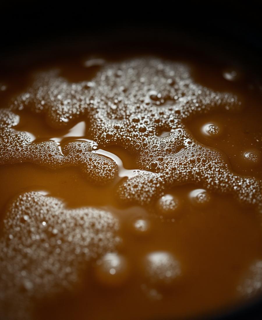 Superficie de mosto en fermentación con espuma