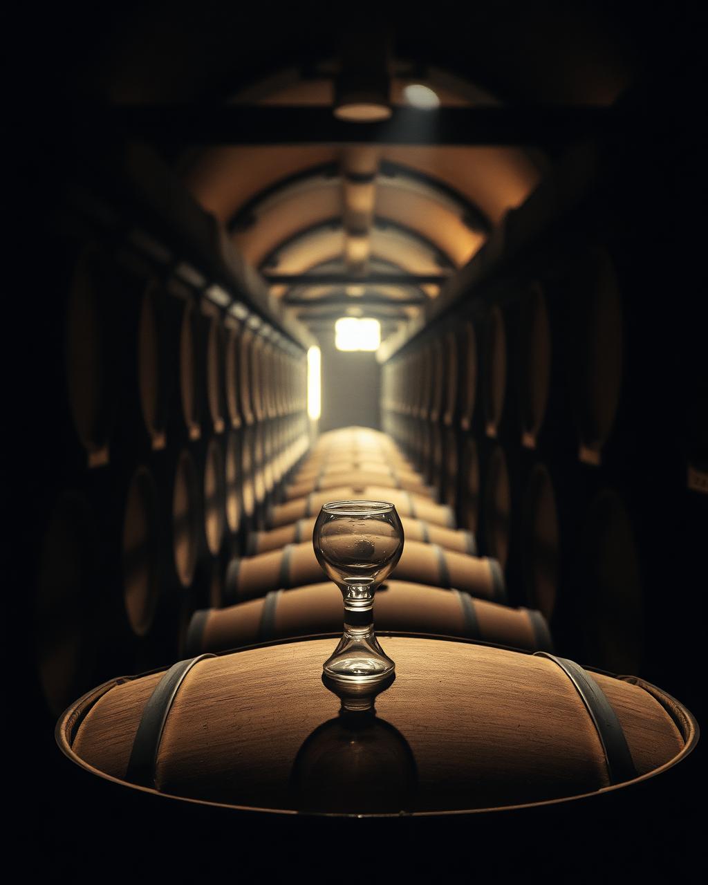 Viñedo en invierno junto a una nave de destilación